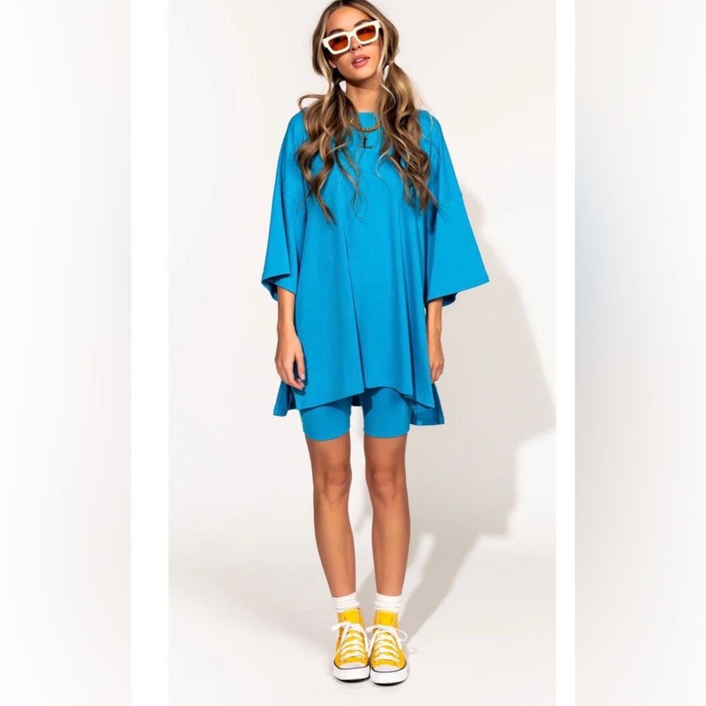 Dressed In lala ribbed Malone biker shorts set electric blue
